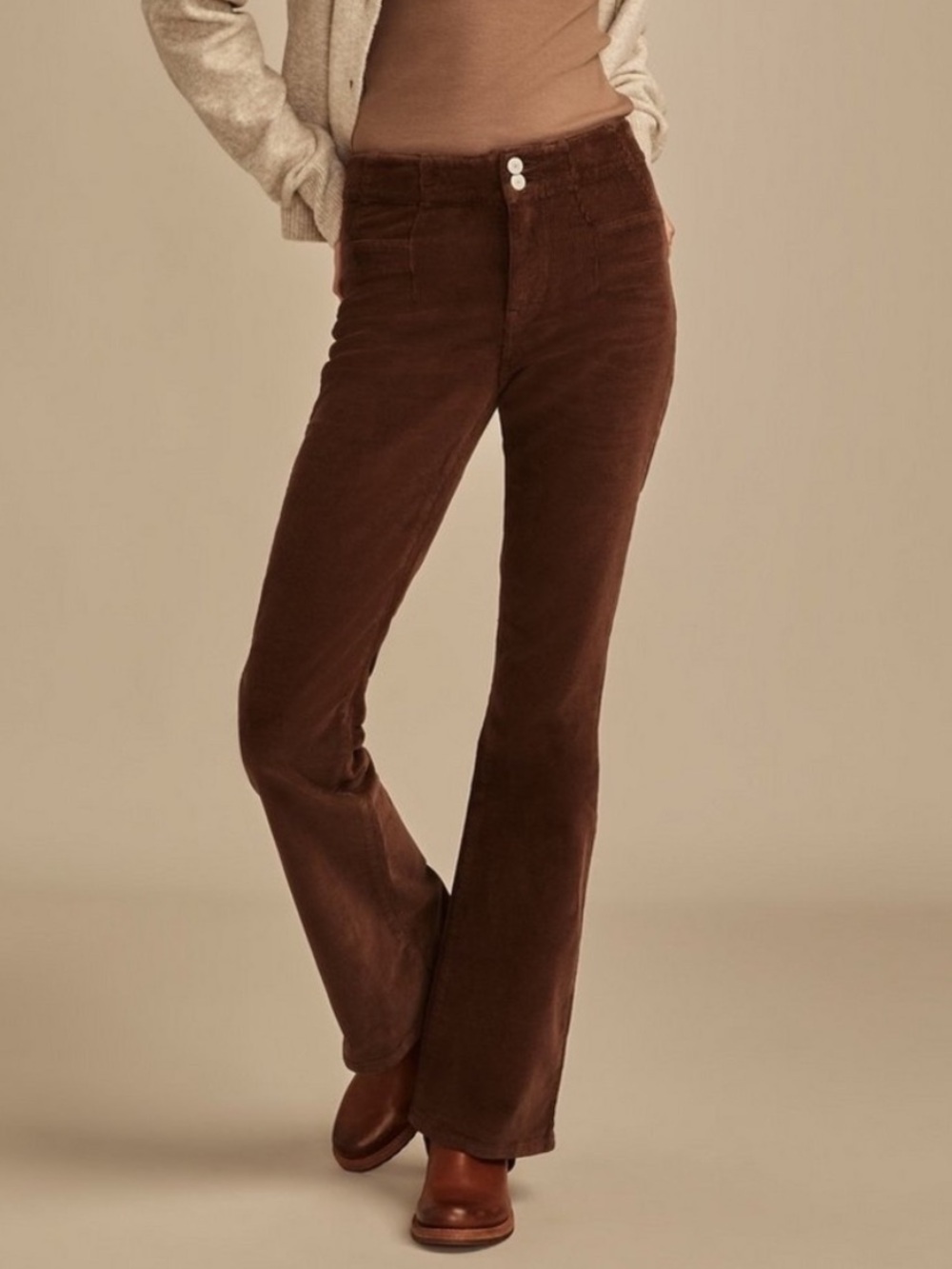 Lucky Brand High Rise Seamed Corduroy Stevie Flare trouser pants - Picture 4 of 9
